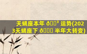 天蝎座本年 🐳 运势(2023天蝎座下 🐕 半年大转变)